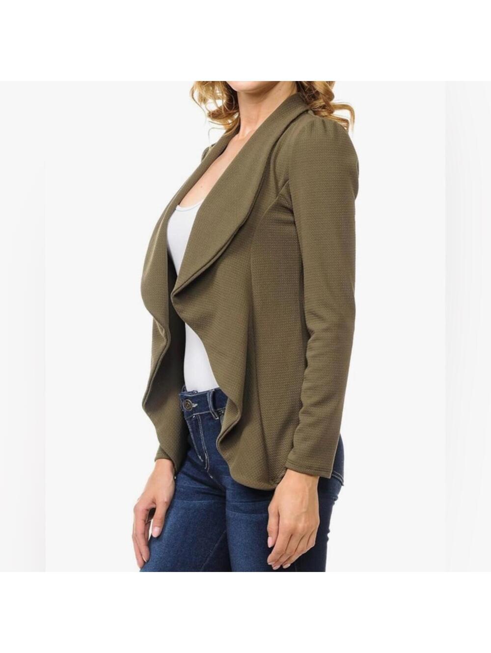 Olive Women's Draped Jacket - Picture 2 of 3